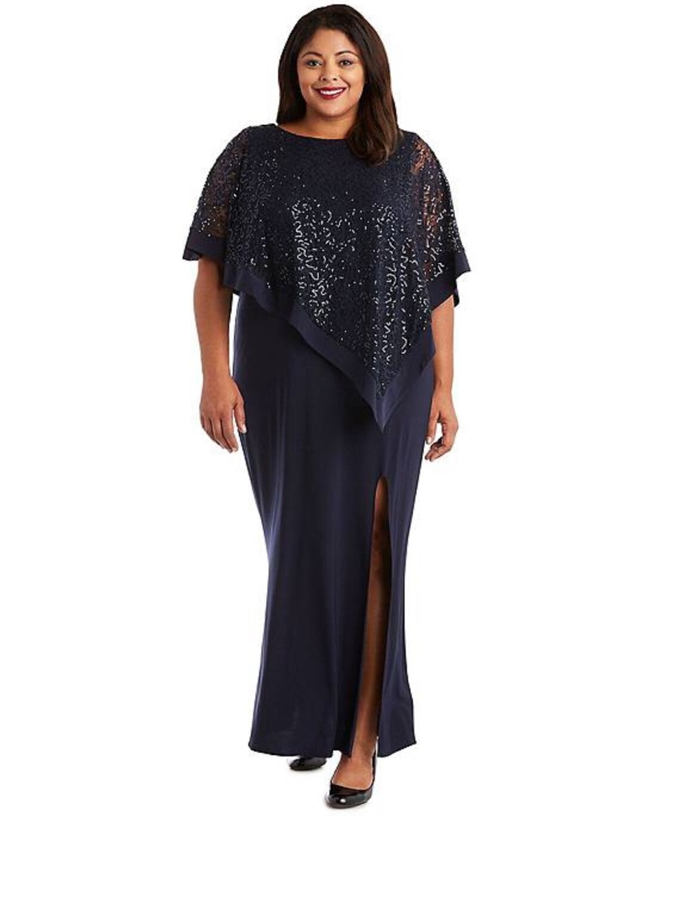 New Navy Sequin Poncho Gown New 18 18W 20 Wedding Party Plus Size Flattering